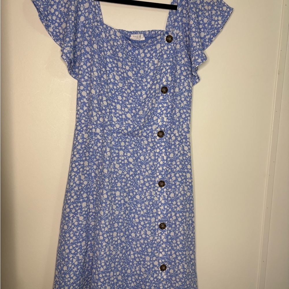 Sienna Sky Blue Floral Dress with Buttons